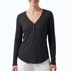 Athleta Wind Down Sleep Top Black Ribbed Henley Women Size L NWT